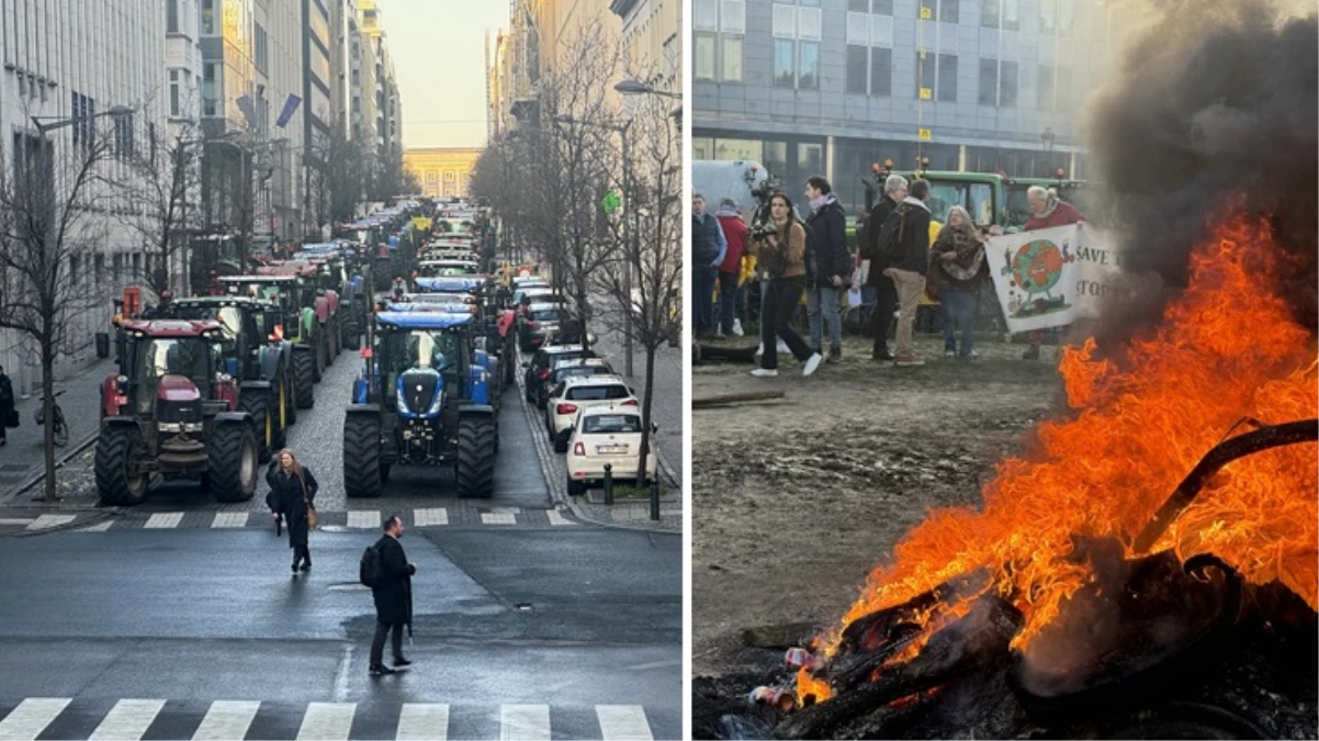 Belçika'da protestolar alevlendi! Çiftçiler Avrupa Parlamentosu'nu kuşattı, ana yollara ulaşılamıyor